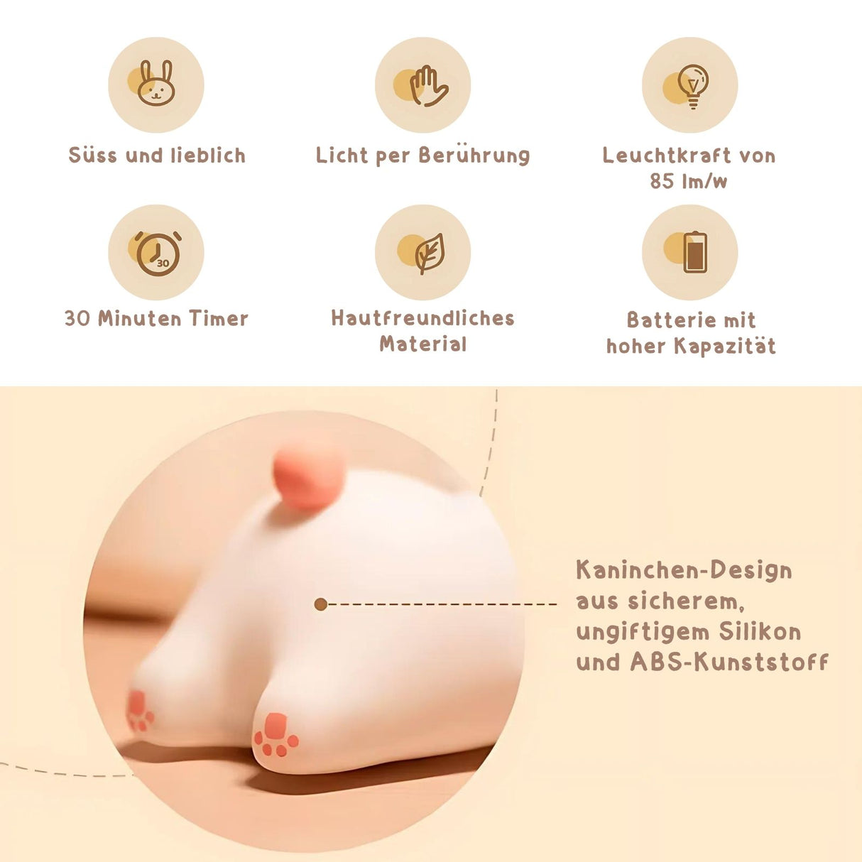 LED-Kaninchen-Nachtlicht Kinder-Nachttischlampe Tischleuchte Lampe Beleuchtung
