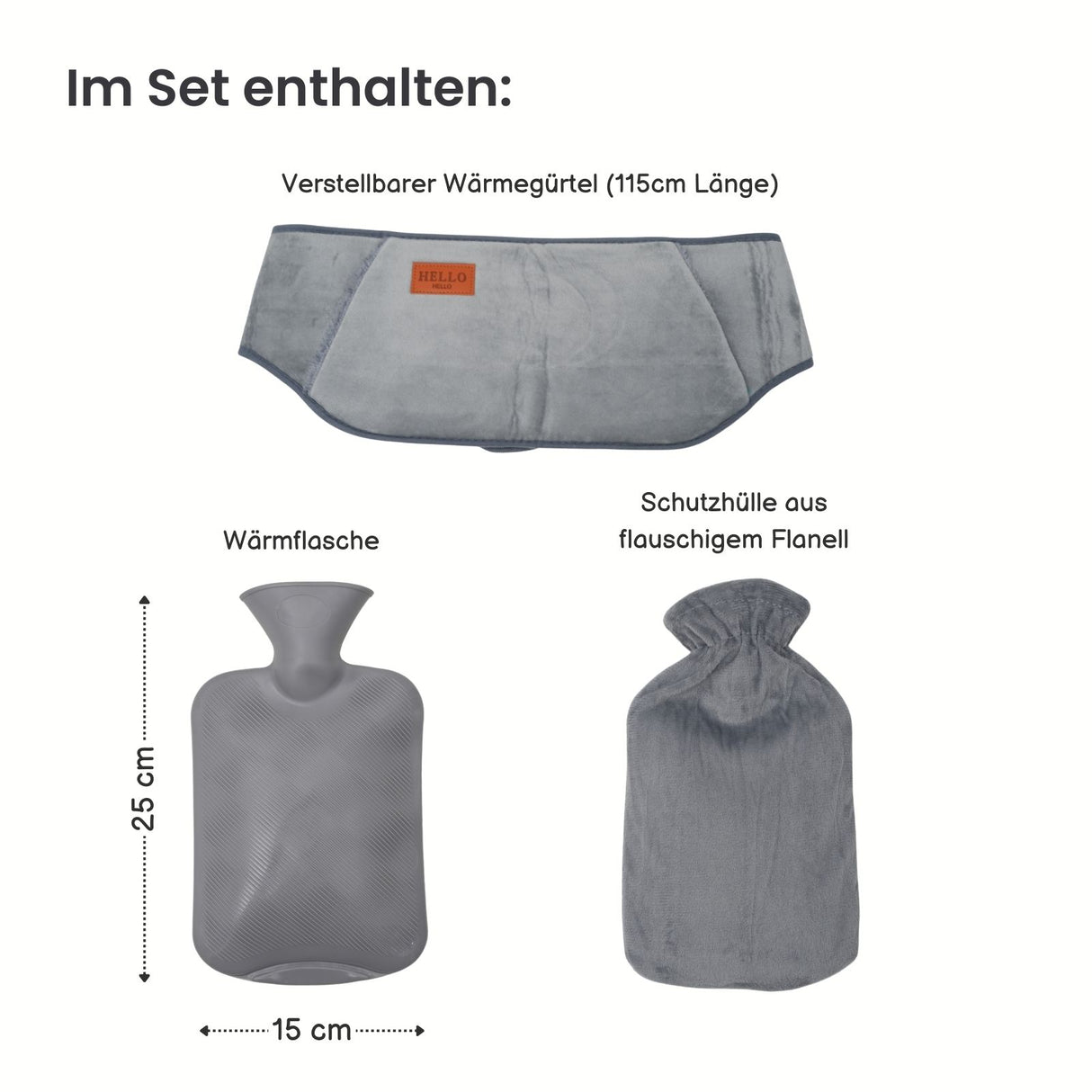 Wärmegürtel- und Wärmflaschen-Set Handwärmer Bauchwärmer Heizflasche