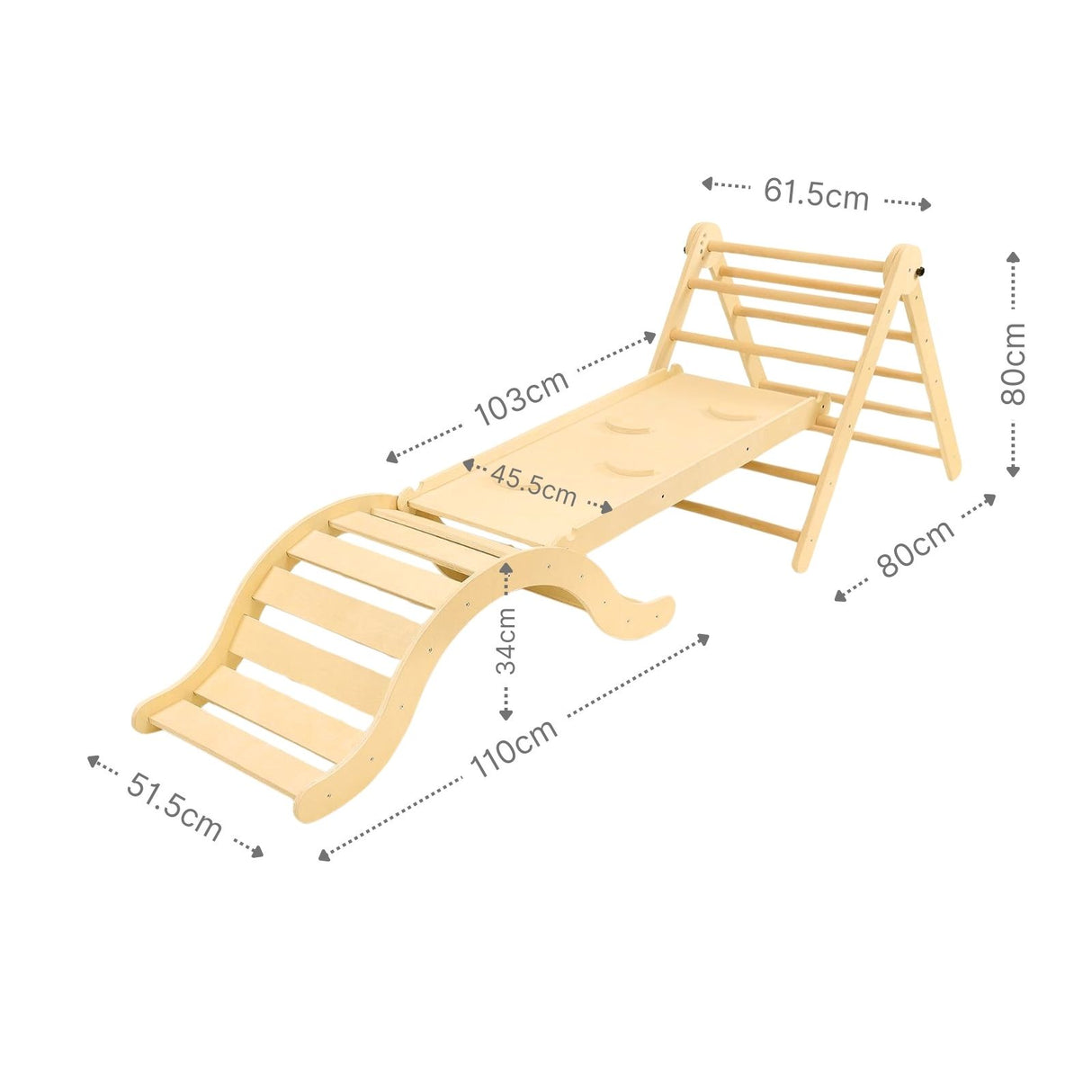 3-tlg. Holzklettergerüst Indoor-Kletterdreieck Schaukel Kletterbogen