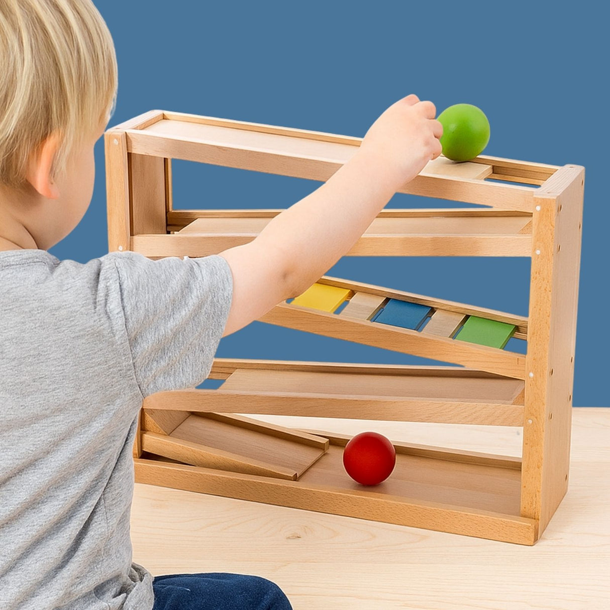 Holz-Rollbahn Kinderspielzeug Holzspielzeug Kugelbahn Murmelbahn
