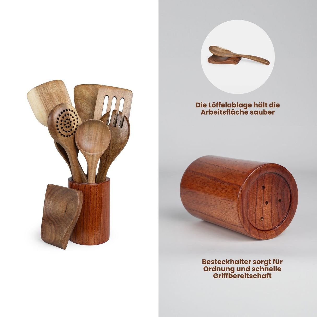 9-tlg. Küchenhelfer-Set aus Holz Küchenutensilien Kochlöffel-Set