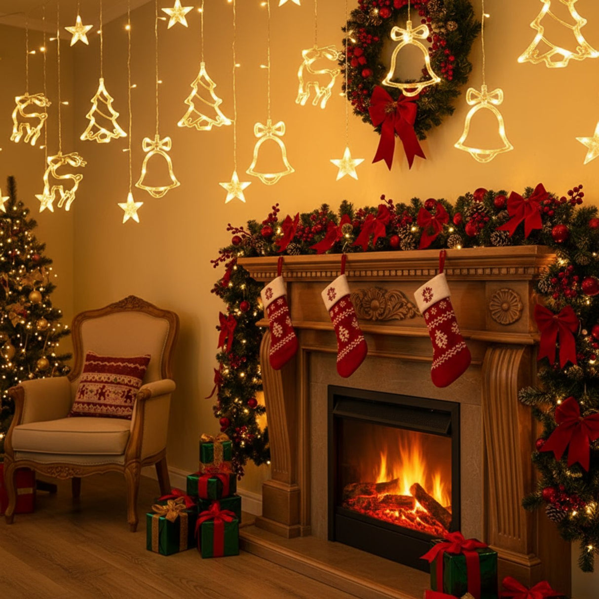 LED Weihnachtslichtervorhang 3.4m Leuchtkette Weihnachtsvorhanglichter