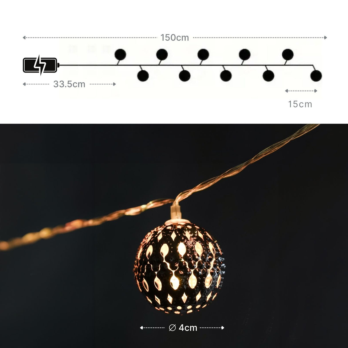 Marokkanische LED Kugelleuchte 1.5m Lichterkette Orientalische Deko