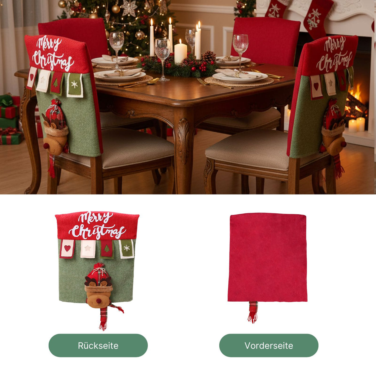 Stuhlhusse mit Rentier Weihnachts-Stuhldeko Stuhlbezug Stuhlüberzug