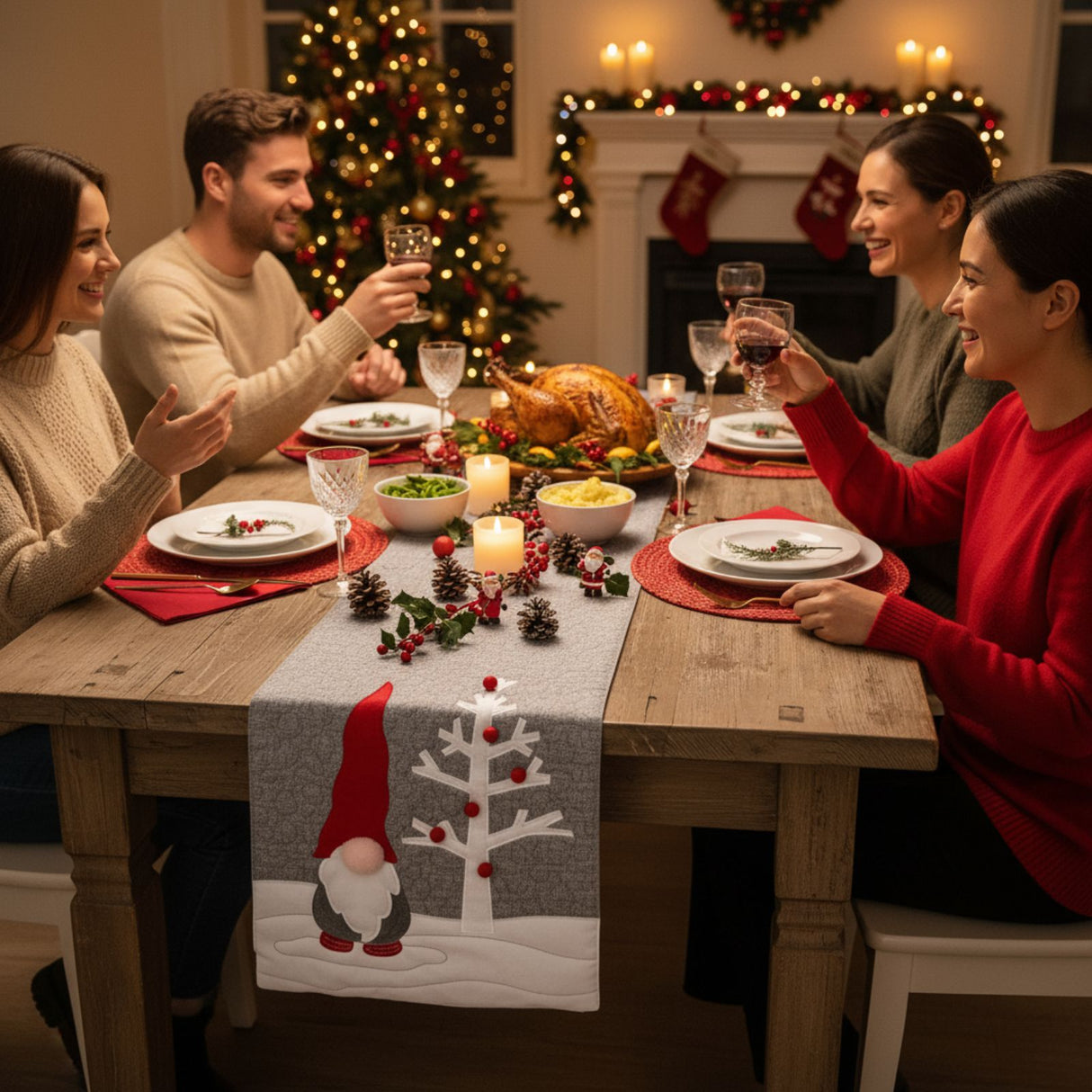 Tischläufer Wichtel Tischband Weihnachtsdeko Tischdecke Tischdeko