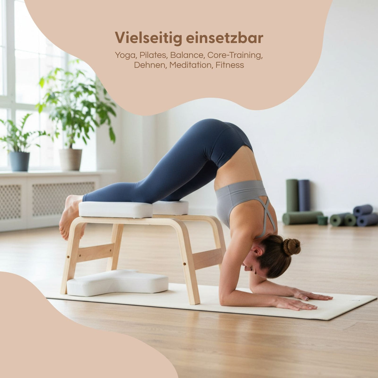 Yoga Kopfstandhocker aus Holz mit Kissen Übungshocker Fusshocker