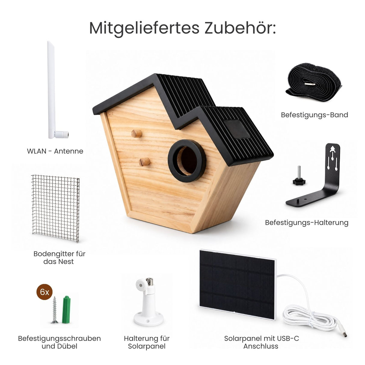Vogelhaus mit Kamera und Solarpaneel Nistkasten Vogelhäuschen