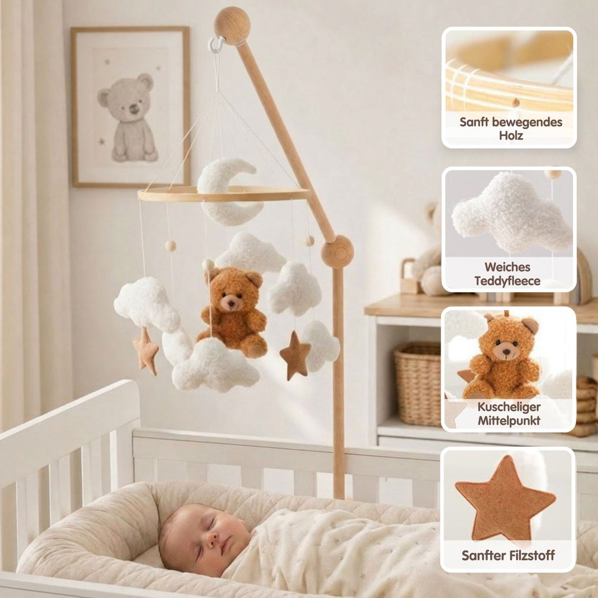 Mobile mit Halterung Teddybär Babymobile mit Glockenhalter