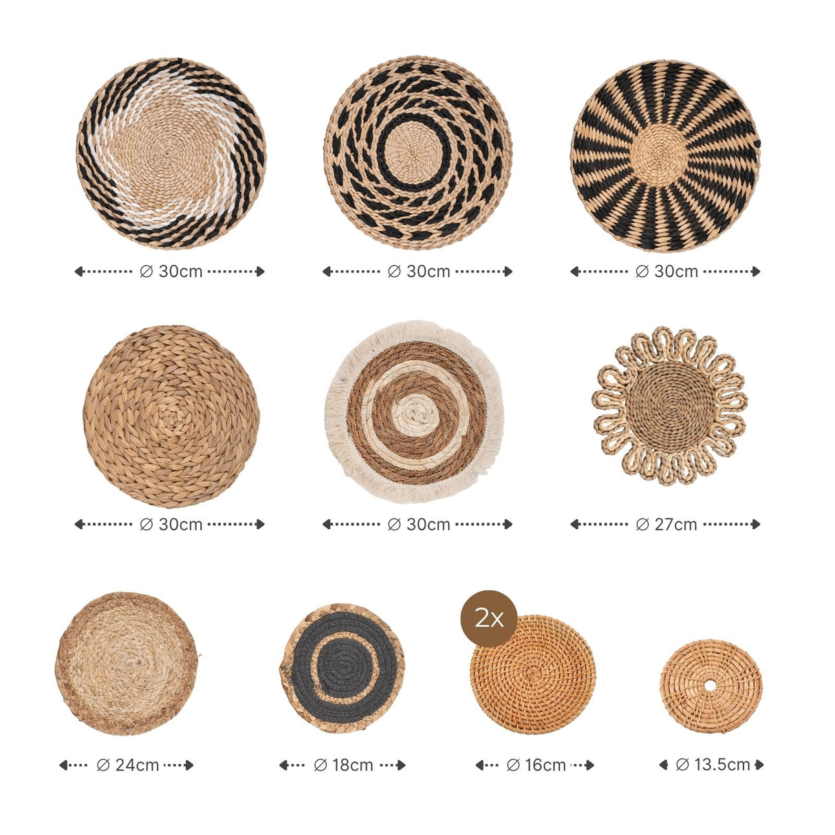 11-tlg. Set Boho-Wandteller Wanddeko Dekoelement Wandschmuck Boho-Stil