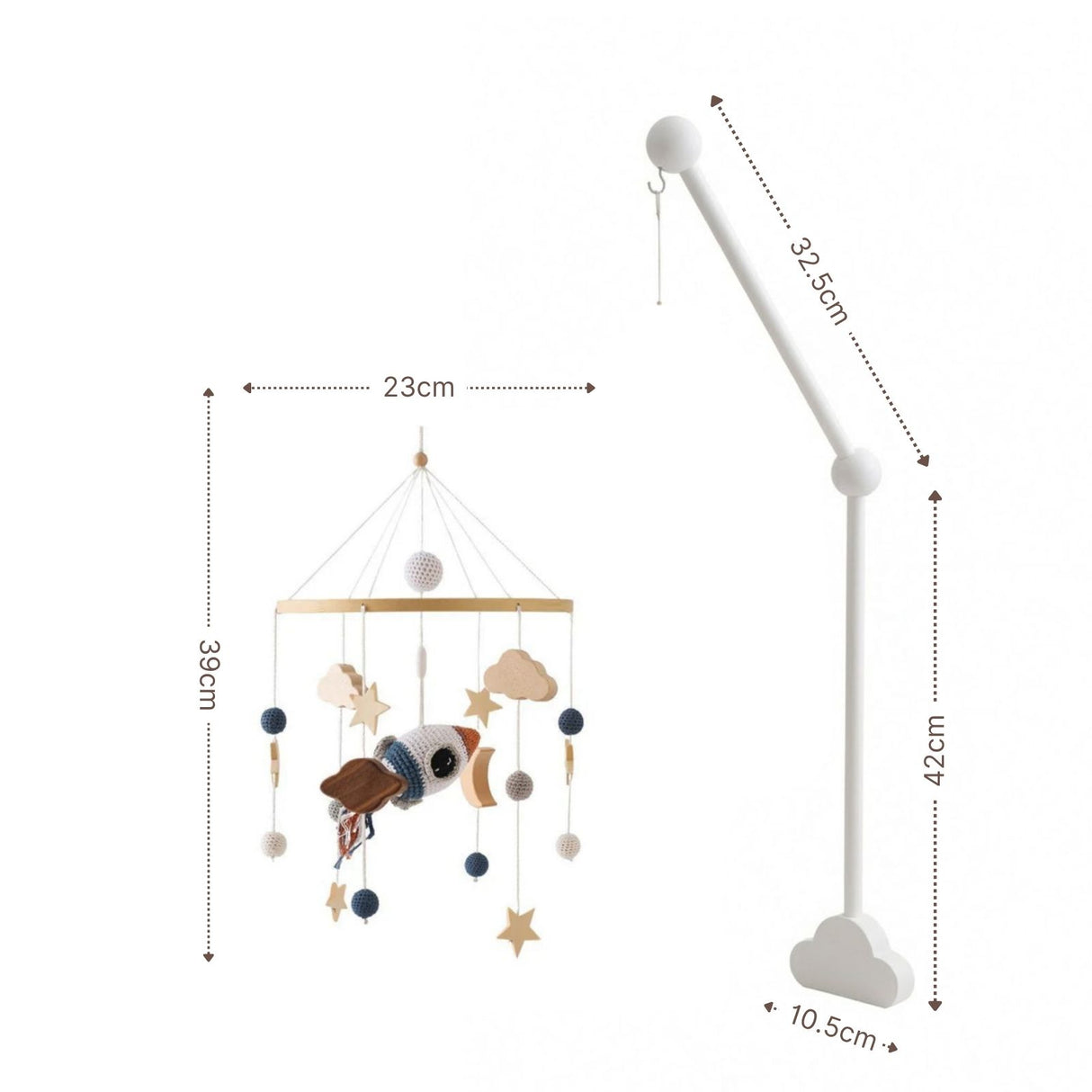 Mobile mit Halterung Rakete Babymobile mit Mobilearm