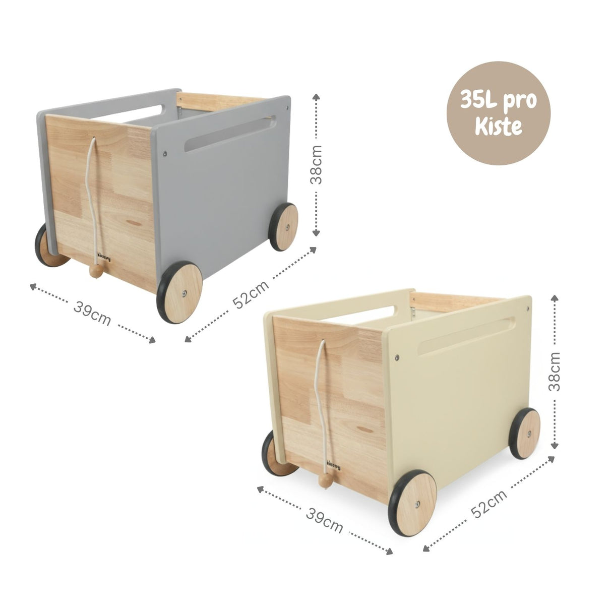 2er-Set Holz-Spielzeugkiste auf Rollen Bücherkiste Spielzeugtruhe