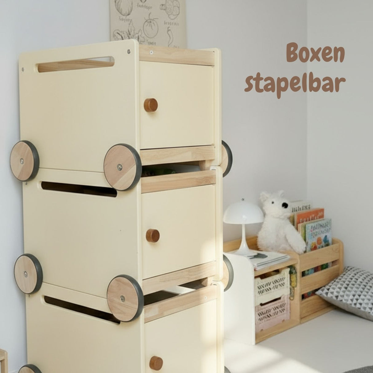3er-Set Holz-Spielzeugkiste auf Rollen Spielzeugtruhe Bücherkiste