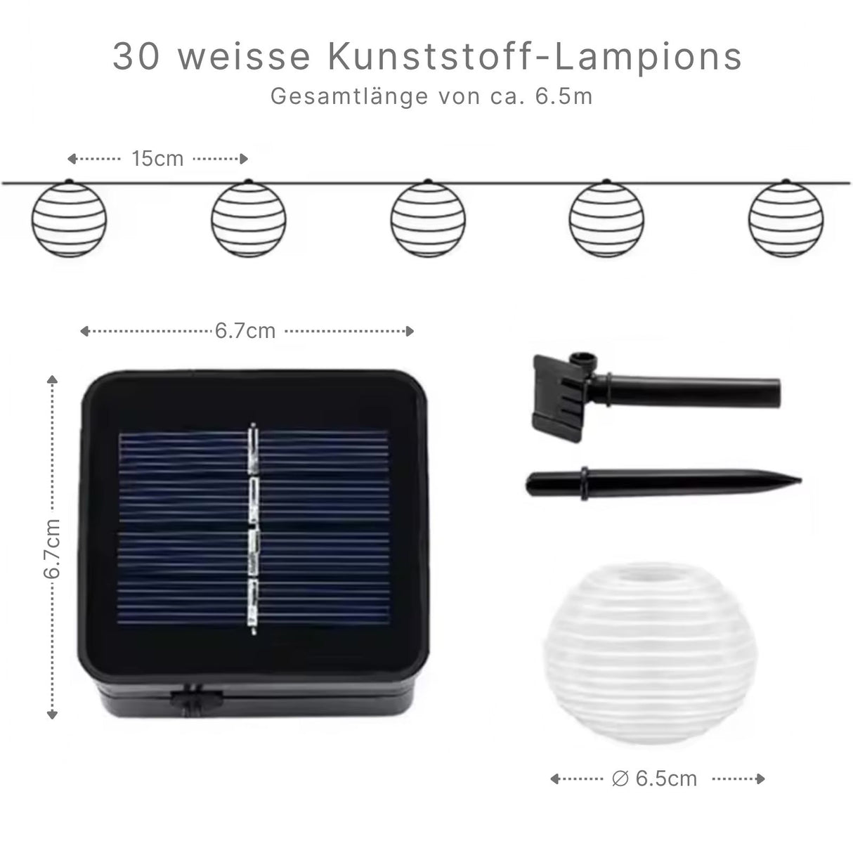 LED-Solar-Gartenbeleuchtung 6.5m Lampion-Dekoleuchte Outdoorleuchte