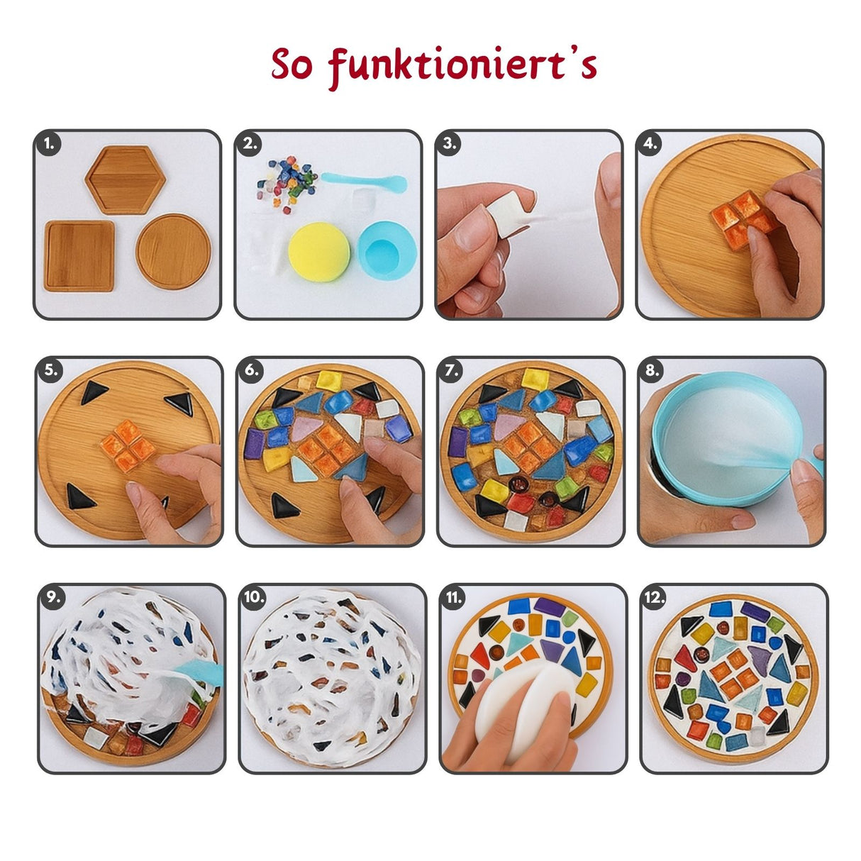 2er-Set DIY-Mosaik-Untersetzer Weihnachtsmann Schneemann Bastelset