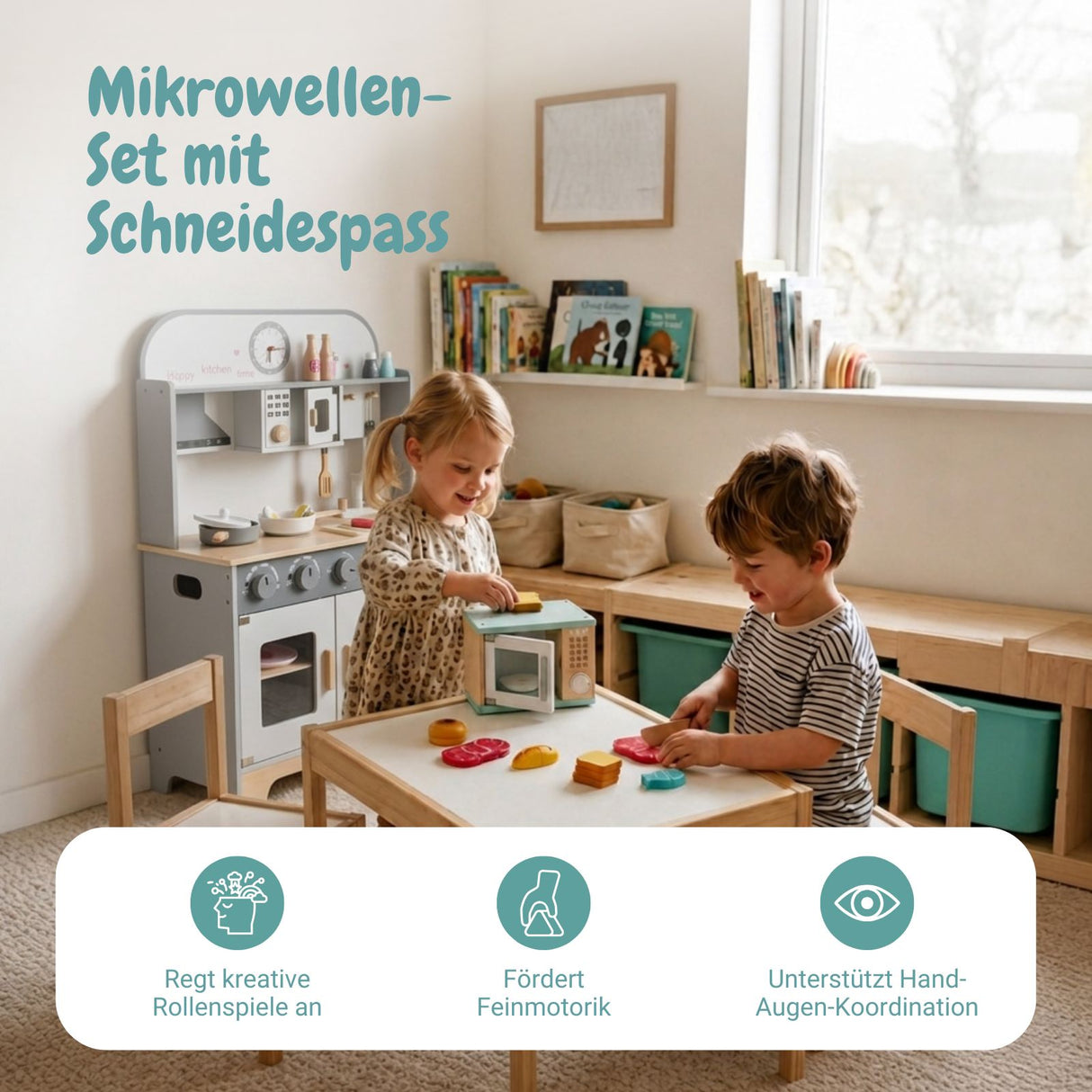 Kinderküche mit Frühstücksset Kaffeeautomat Mikrowelle Küchenmaschinen