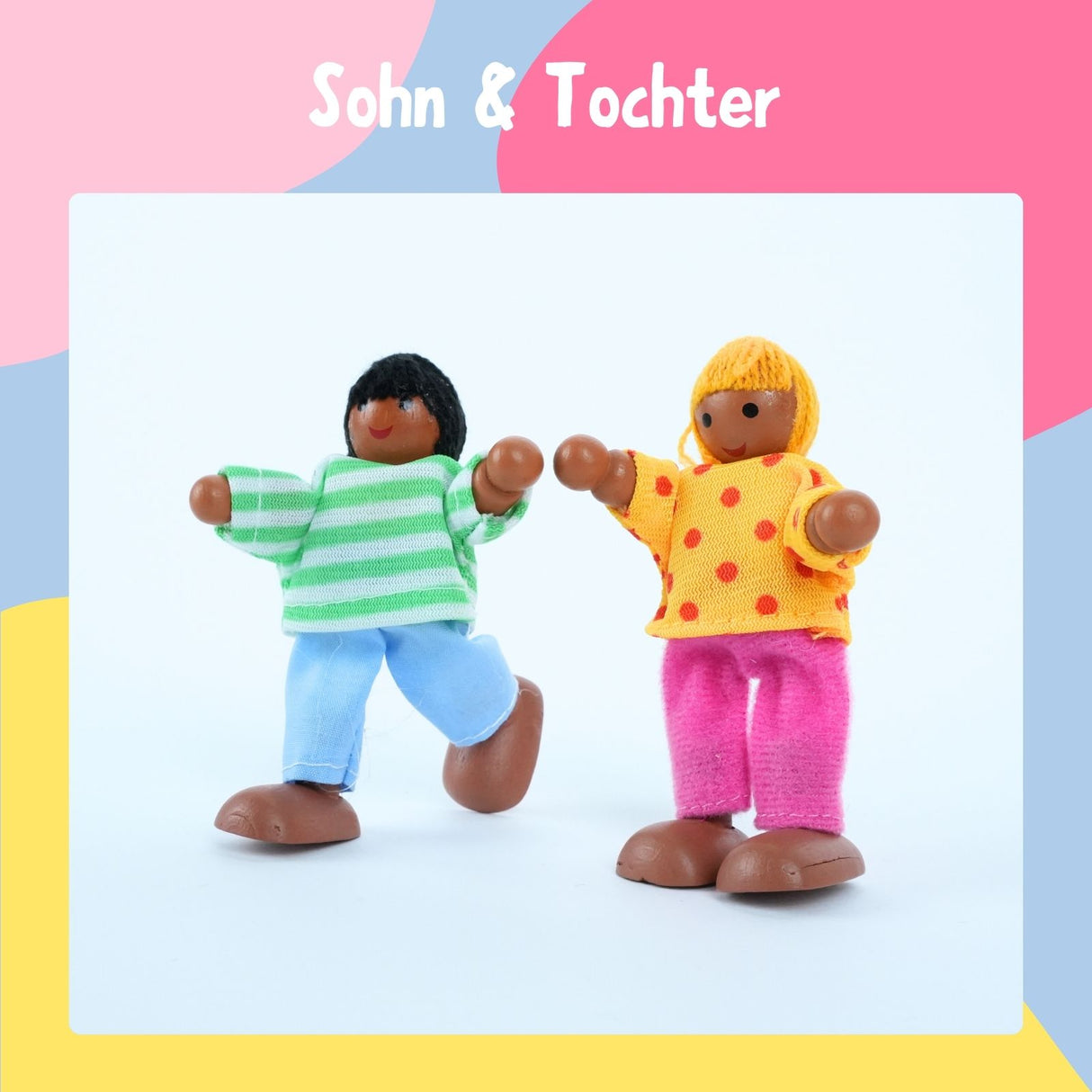 7-tlg. Puppenfamilie aus Holz Holzpuppen Biegepuppen Kinderspielzeug