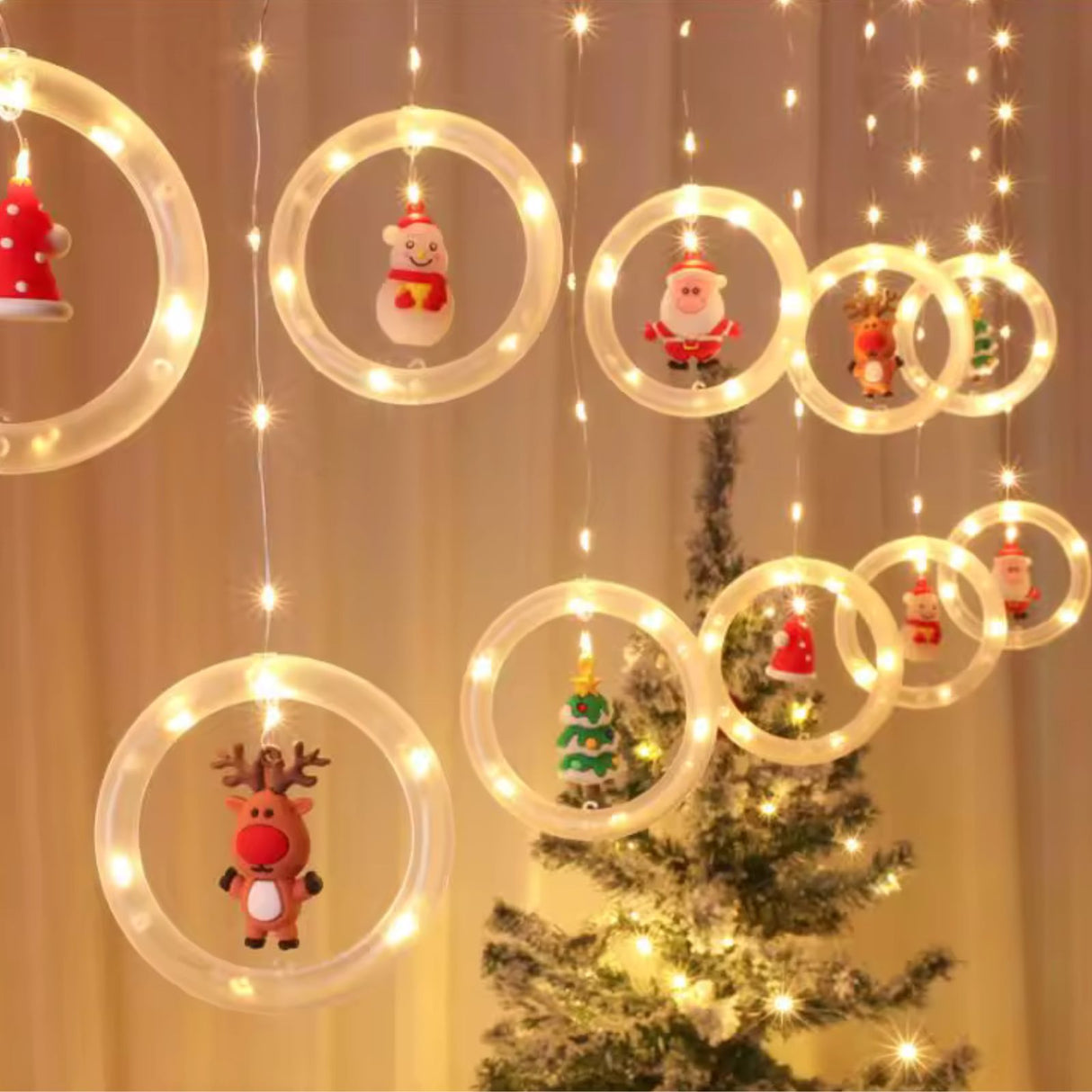 LED Weihnachtslichterkette 3m Ringlichterkette Leuchtvorhang mit Ringen