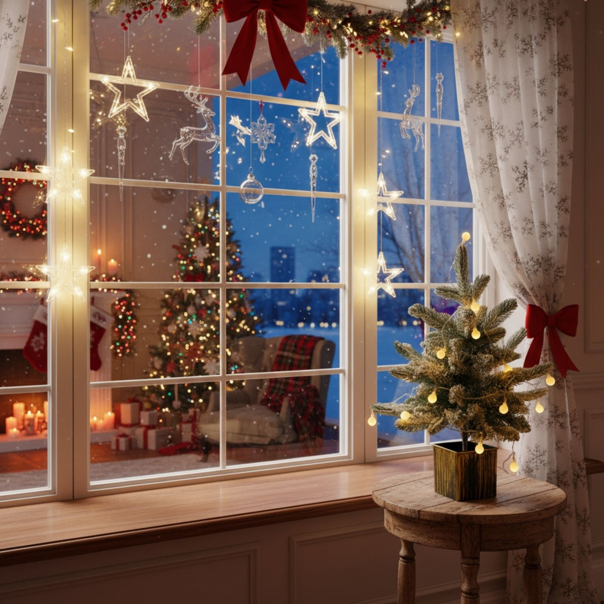 Weihnachtsbaum 45cm mit Schnee und LED Kunsttanne Tisch-Christbaum