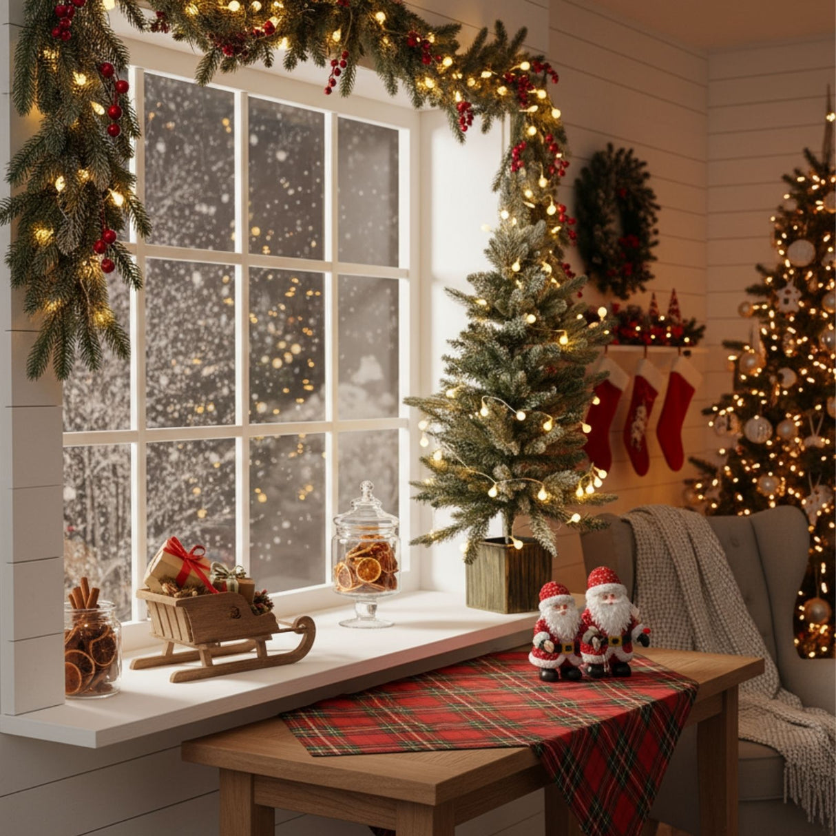 Weihnachtsbaum 90cm mit Schnee und LED Kunsttanne Tisch-Christbaum