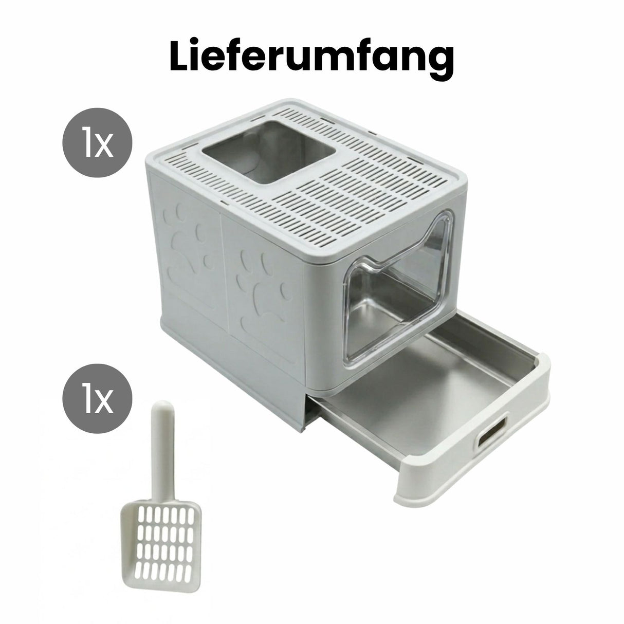 Katzen-WC mit Edelstahlschublade Katzentoilette Katzenklo mit Deckel