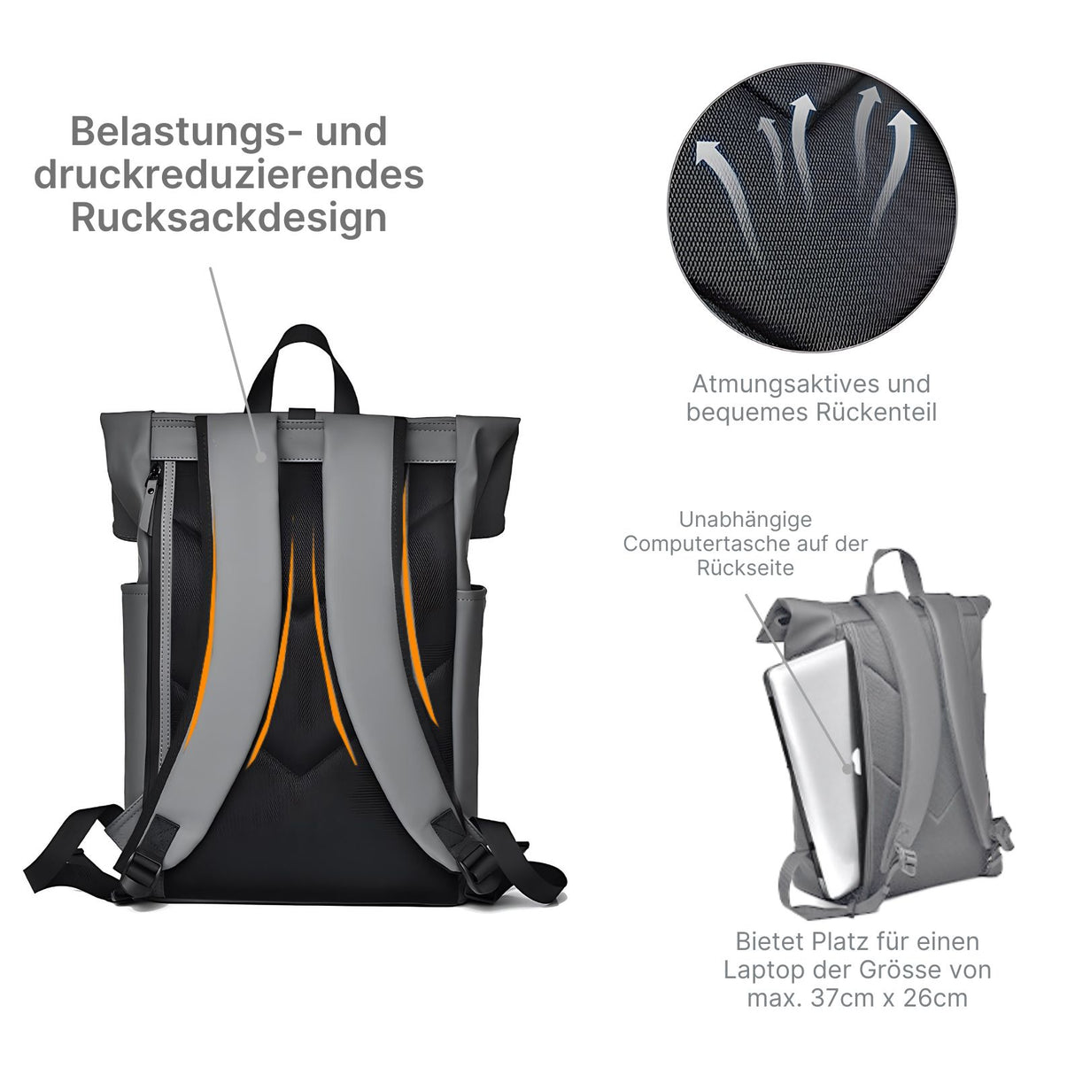 Laptop-Rucksack Roll-Top-Rucksack Roll-Top-Backpack Roll-Up-Rucksack