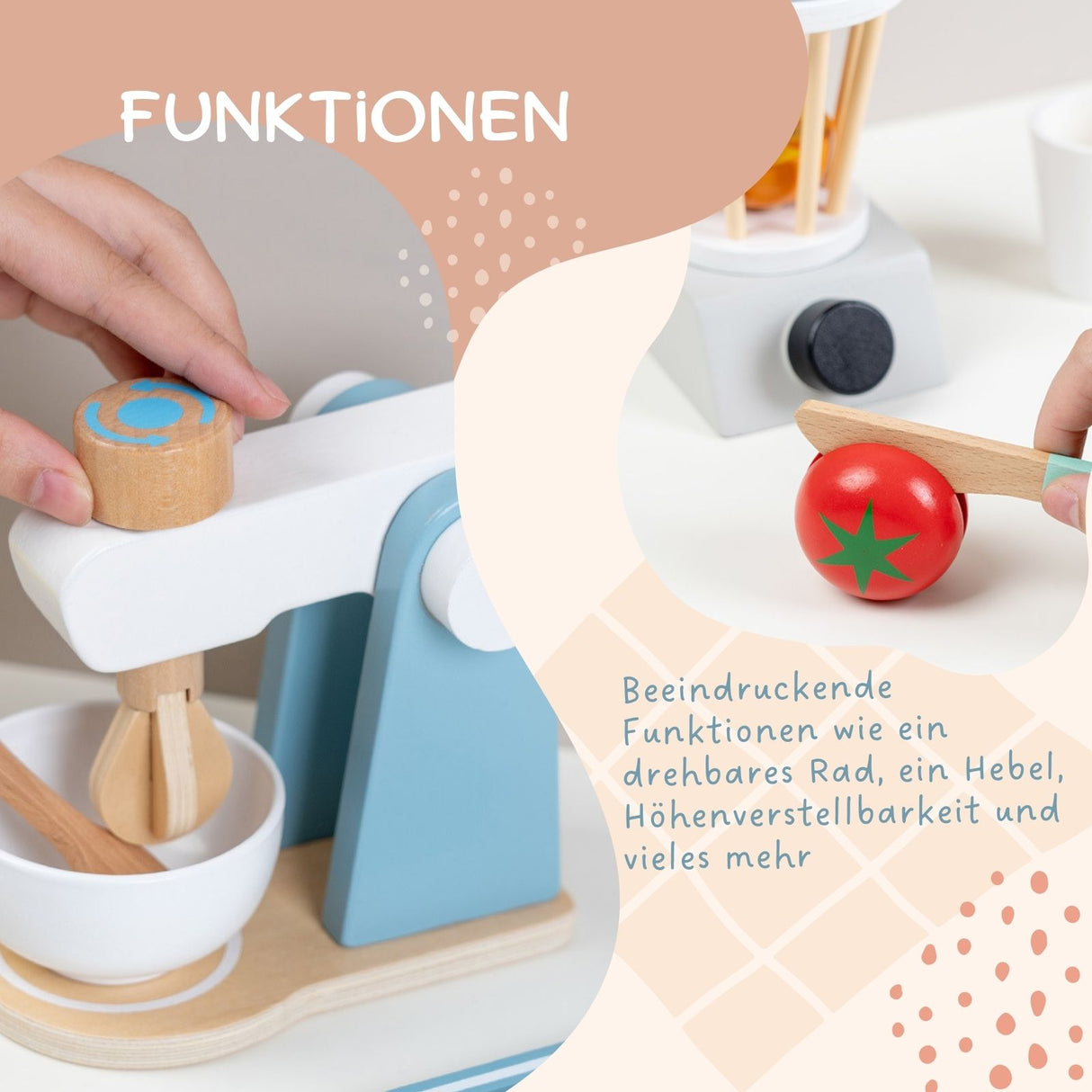 4-teiliges Spielzeug-Küchenmaschinen-Set aus Holz mit Zubehör Küchenspielzeug