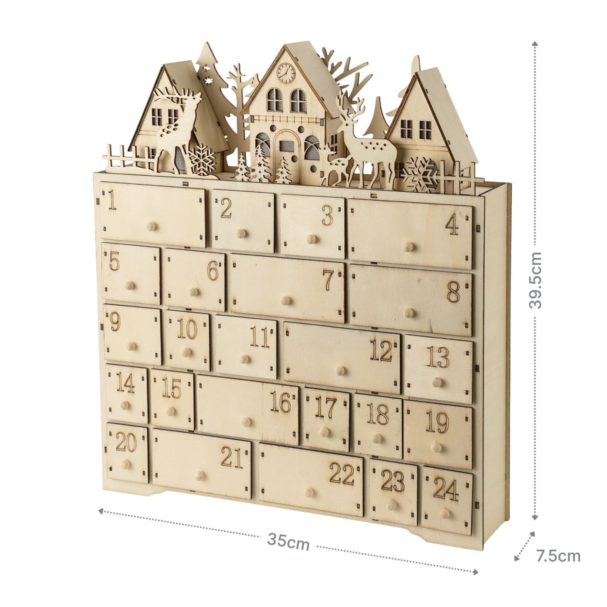 Holz-Adventskalender Weihnachtskalender 24 Schubladen mit LED