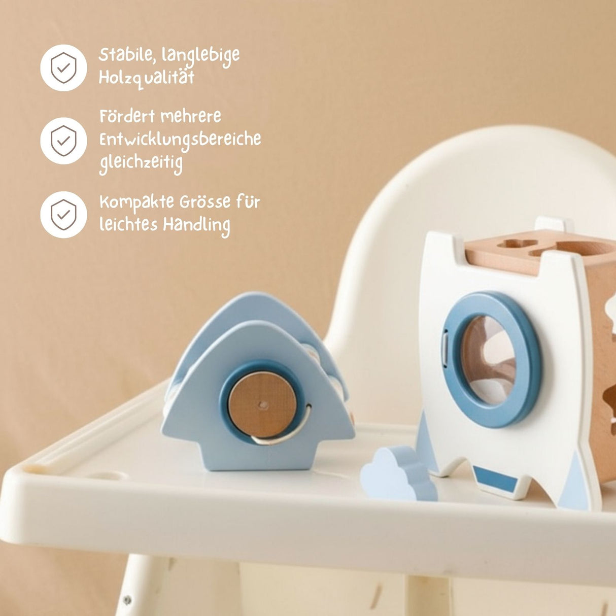 5in1-Aktivitäts-Holzrakete Kinderspielzeug Raumschiff Motorikspielzeug
