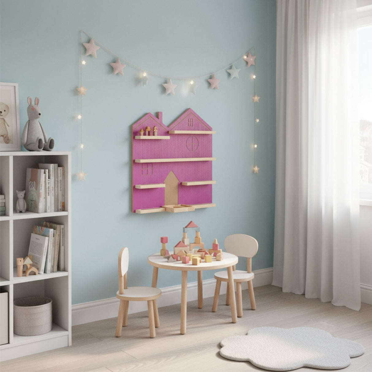 Puppenhaus-Holzregal für Toniebox und Toniefiguren Wandregal