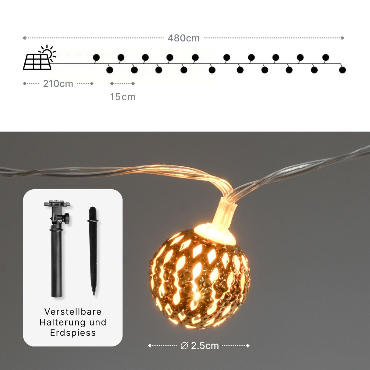Marokkanische LED Solar Lichterkette 4.8m Orientalische Deko