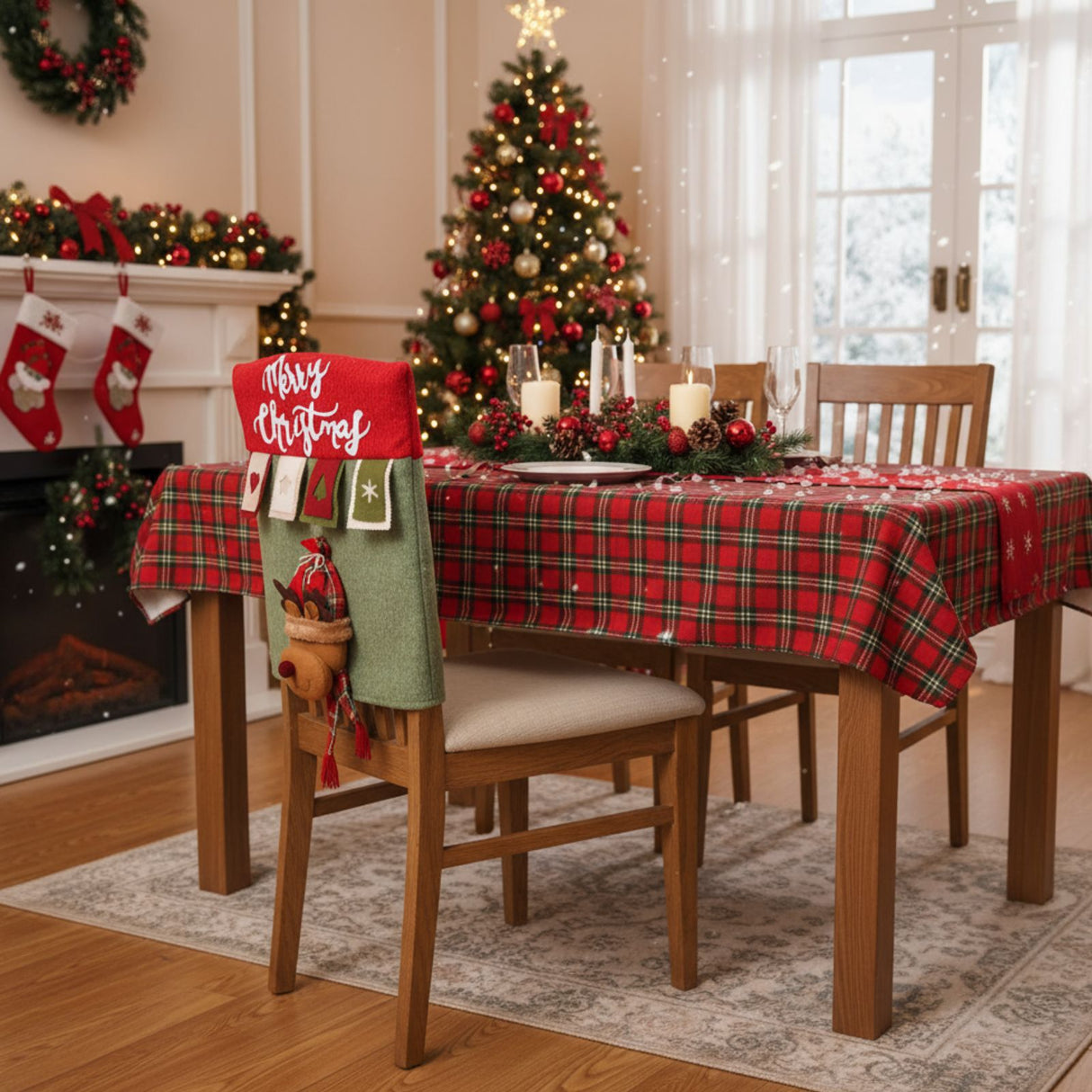 Stuhlhusse mit Rentier Weihnachts-Stuhldeko Stuhlbezug Stuhlüberzug
