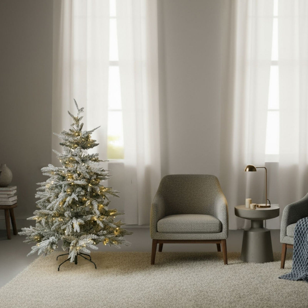 Weihnachtsbaum 150cm mit Schnee und LED Christbaum Tanne Kunsttanne