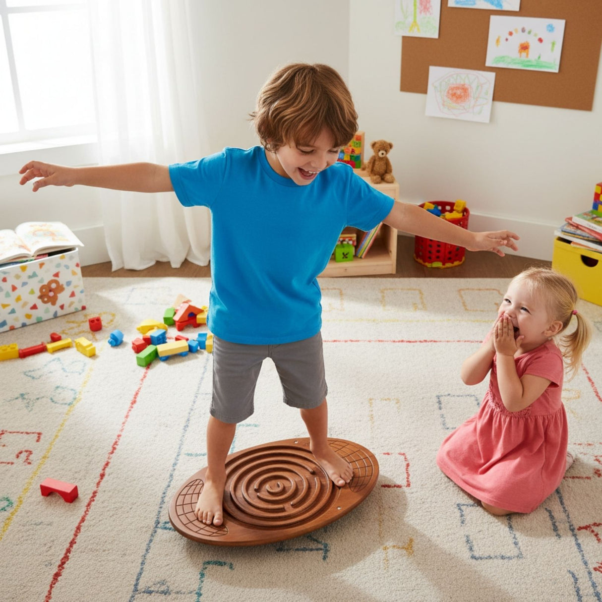 Kinder-Balanceboard aus Holz mit Labyrinth-Spiel Balancierbrett Wippe