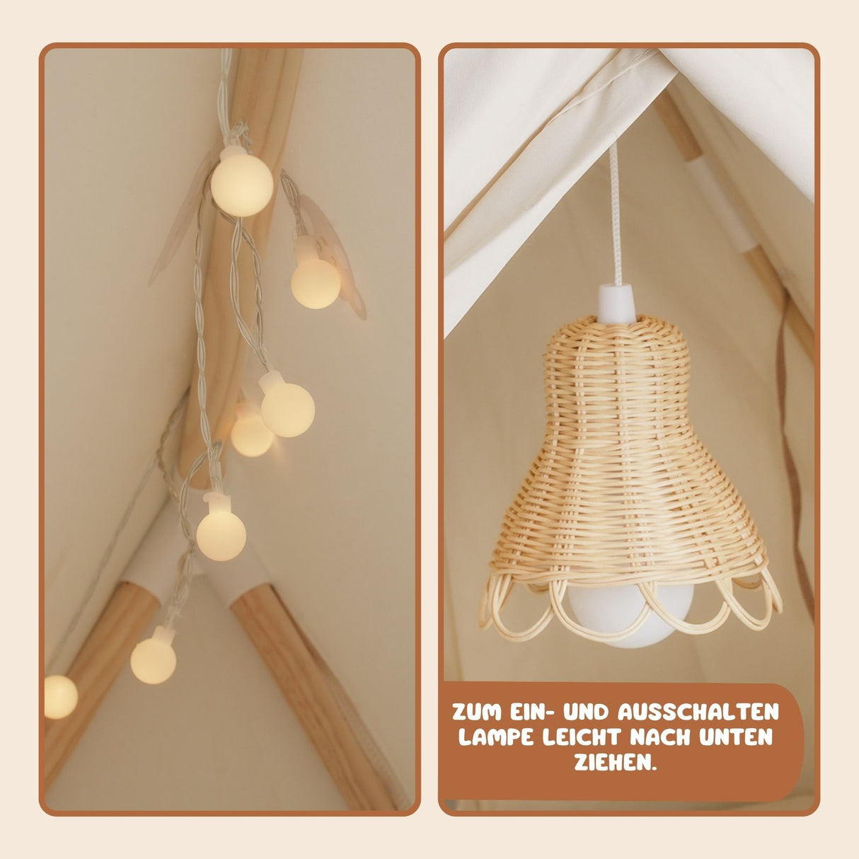 Spielzelt mit Lampe Kinderzelt Kuschelzelt Tipi für Kinder Indoor-Zelt