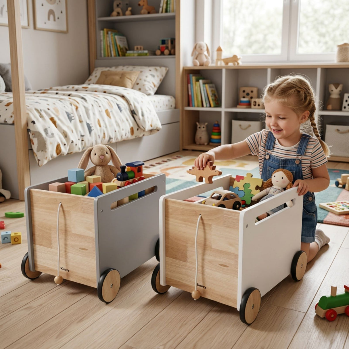 2er-Set Holz-Spielzeugtruhe auf Rollen Spielzeugkiste Bücherkiste