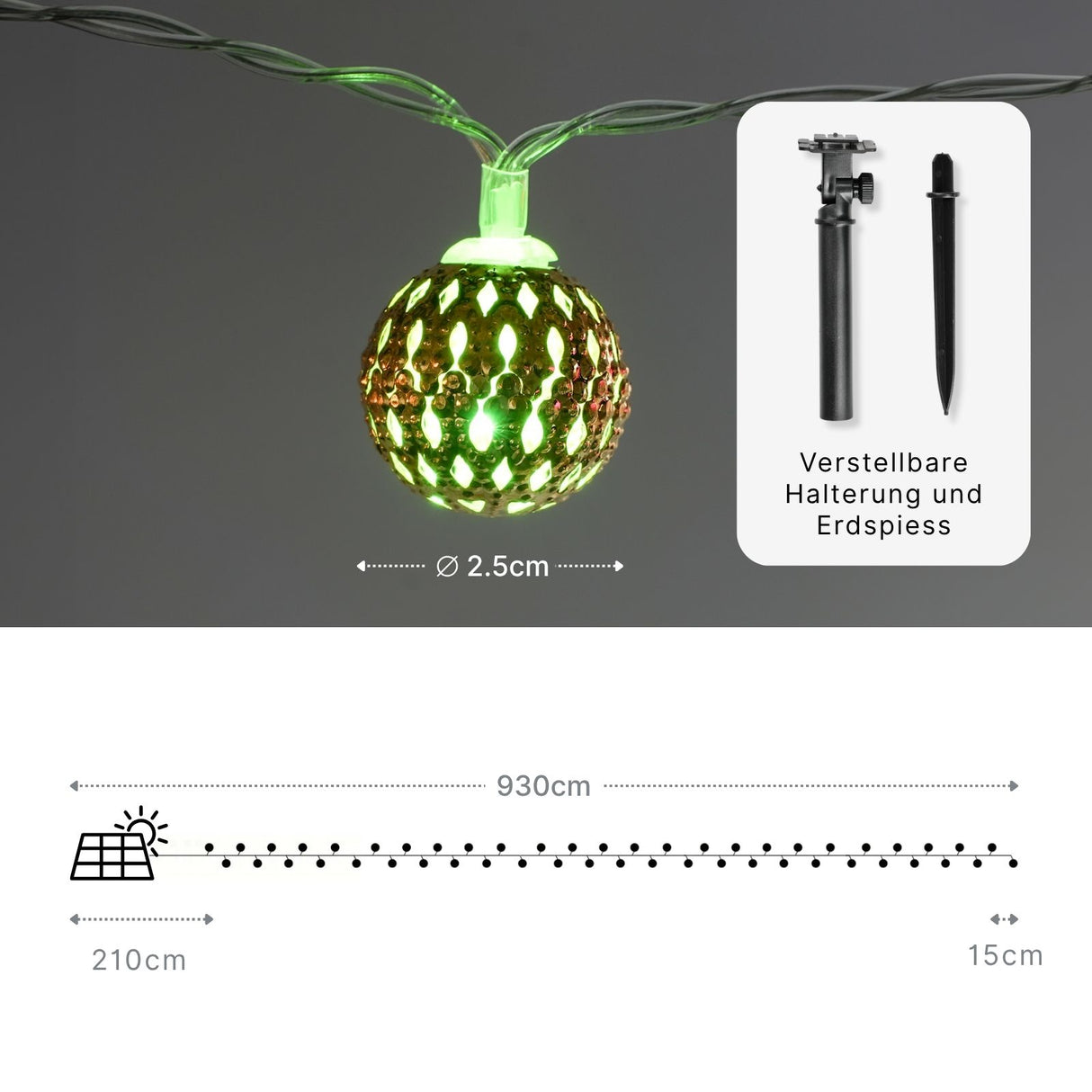 Marokkanische LED Outdoor-Dekoleuchte 9.3m Solar-Gartenbeleuchtung