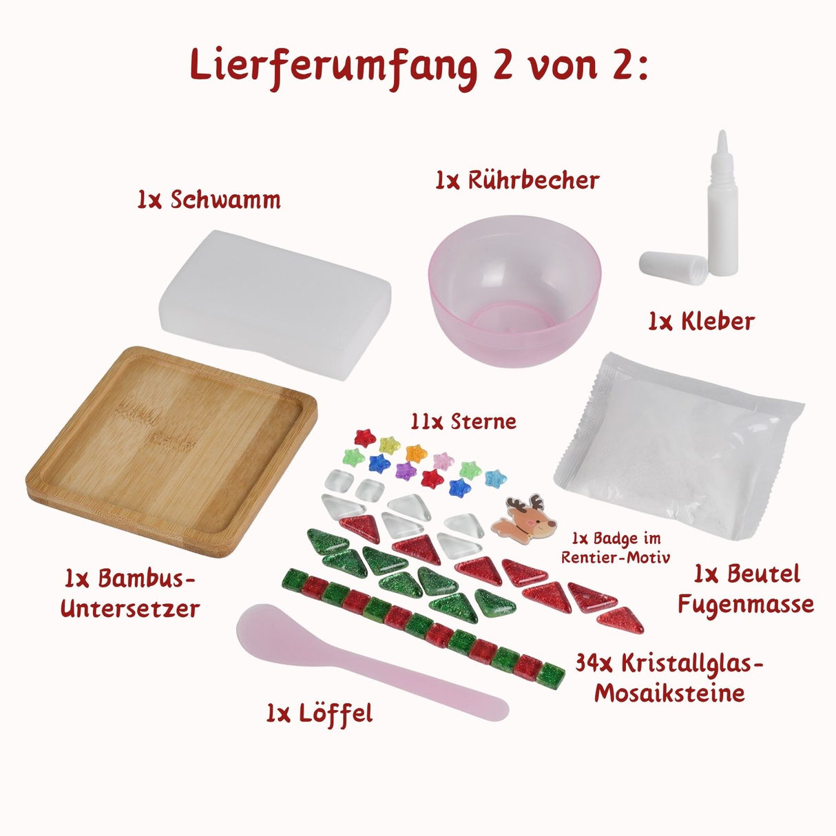 2er-Set DIY-Mosaik-Untersetzer Weihnachtsmann Rentier Bastelset