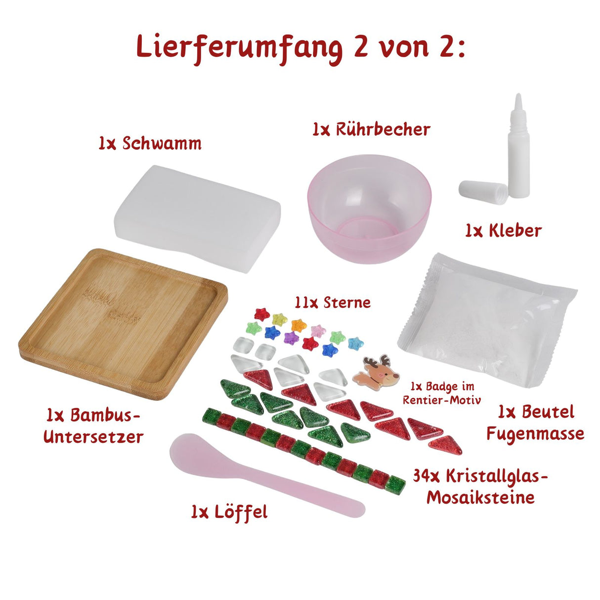 2er-Set DIY-Mosaik-Untersetzer Schneemann Rentier Bastelset