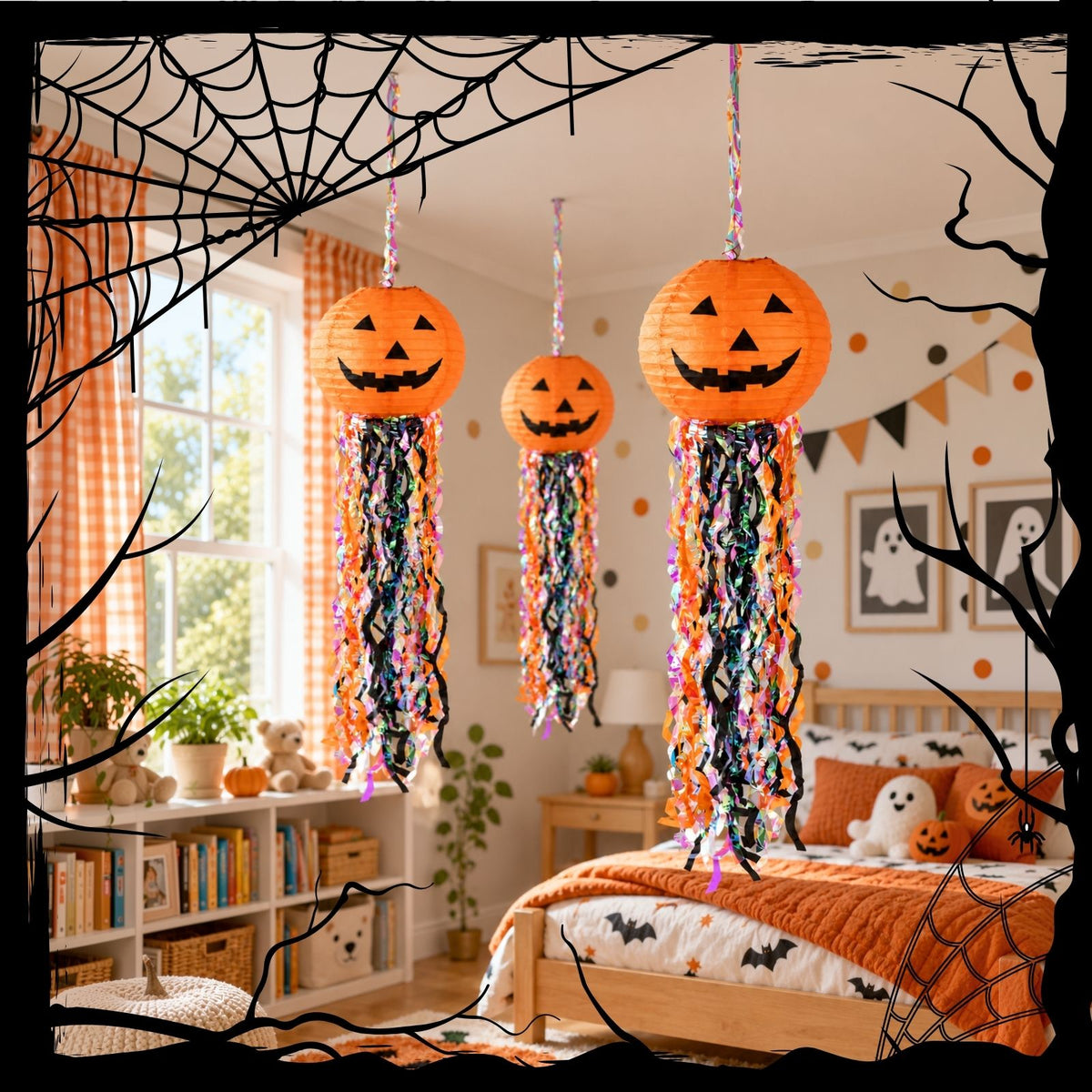 3er-Set Kürbis-Papierlaterne Halloweendeko Partydekoration Papierlampion