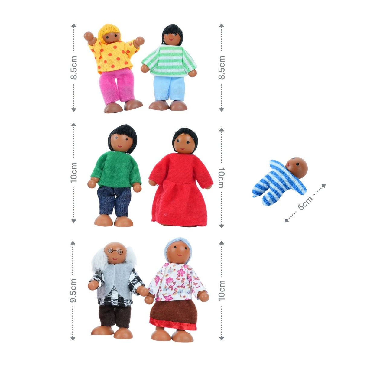 7-tlg. Puppenfamilie aus Holz Holzpuppen Biegepuppen Kinderspielzeug