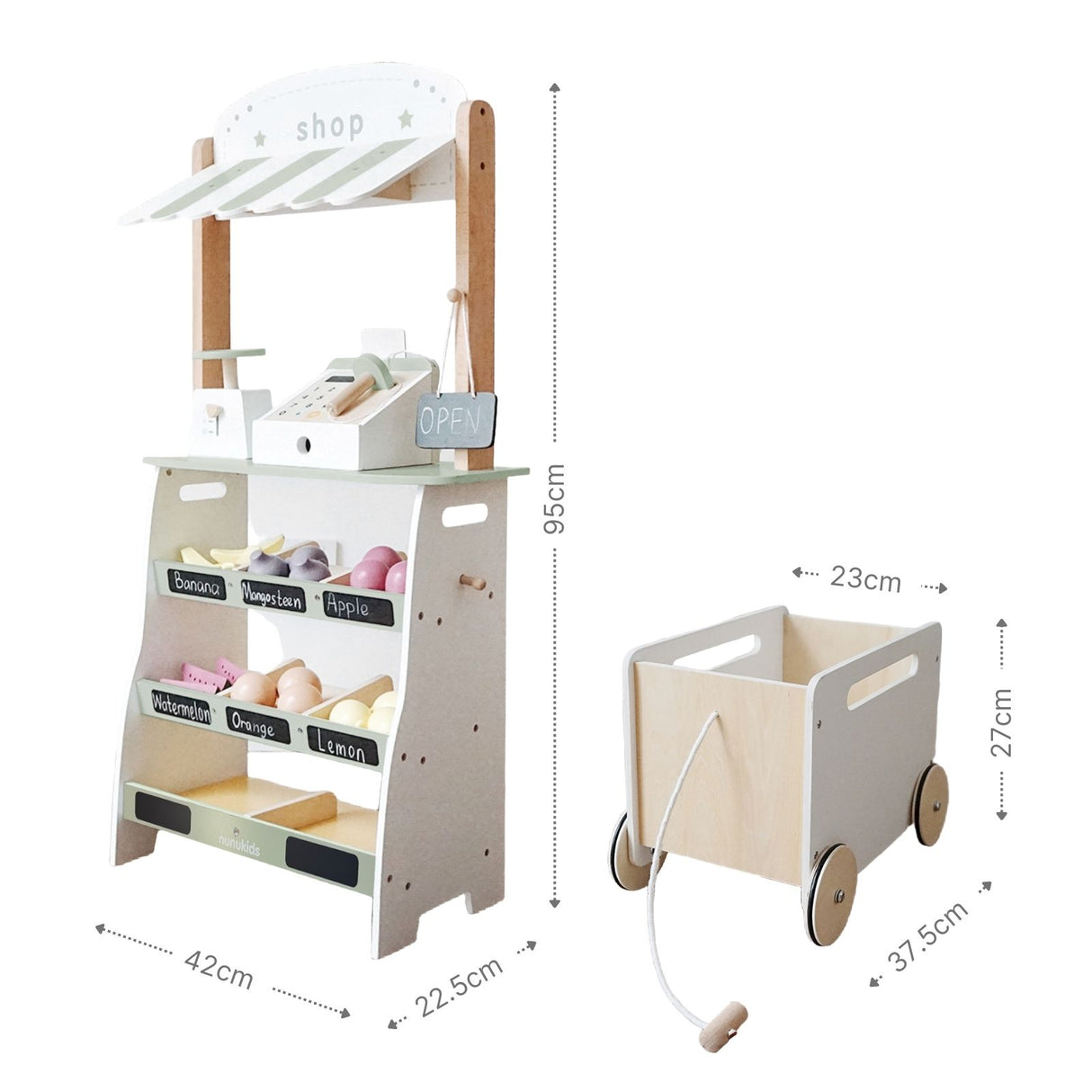 Holz-Kaufladen mit Zubehör Kinder-Verkaufsstand Früchte- und Obststand