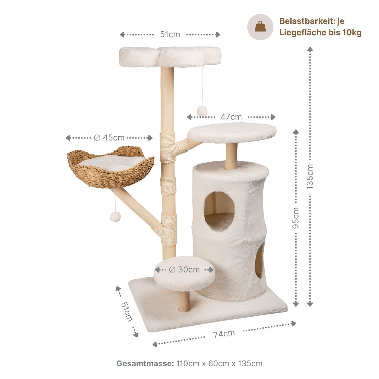 Kratzbaum mit Korb und Höhlen Katzenbaum Kletterbaum Katzenspielzeug