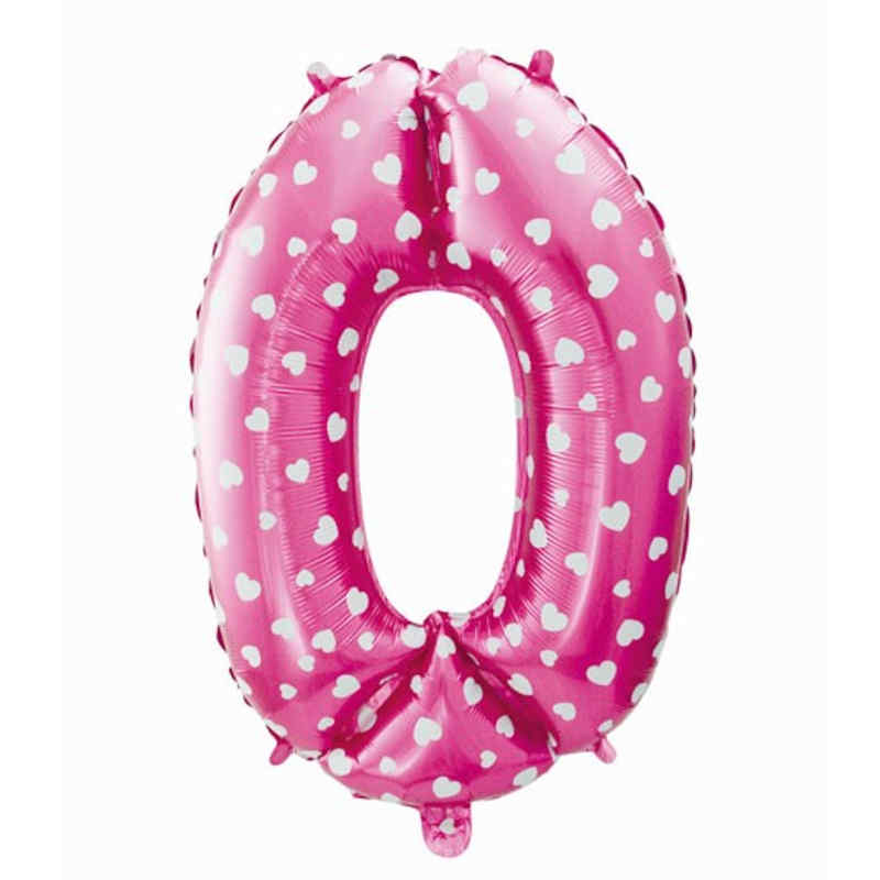 Zahlenballon Zahl 0 Pink mit Herzen Folienballon 72cm