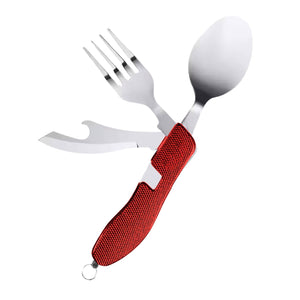 4in1 Outdoor-Besteck-Set Gabel Messer Löffel Flaschenöffner Campingbesteck