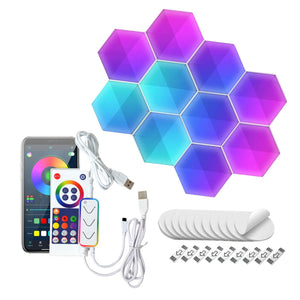 10er Set Smart LED RGBIC Hexagon-Leuchtplatten Lichtpaneele Wandleuchte