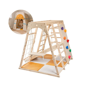 Holz-Klettergerüst mit Schaukel und Rutsche Kletterturm Spielzelt