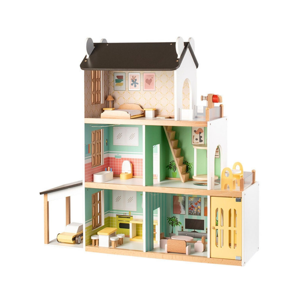 21-tlg. Holz-Puppenhaus mit Zubehör Spielhaus Kinderspielzeug Haus