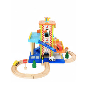 Holz-Parkhaus für Kinder mit Zubehör Spielgarage Parkgarage Spielzeug