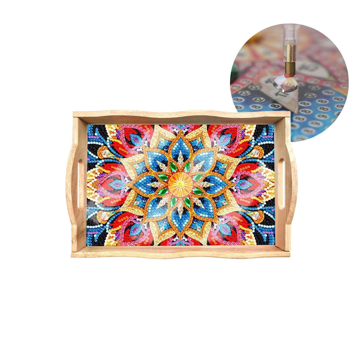 Diamond Painting Serviertablett Blume Servierplatte Holztablett
