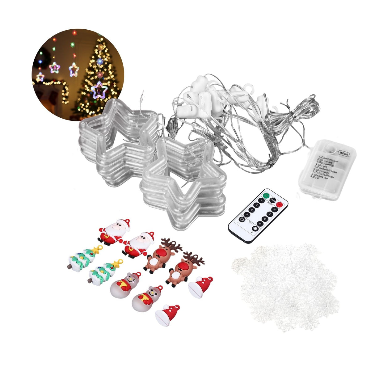 LED Weihnachtslichterkette 3m Sternen-Lichtervorhang mit Schneeflocken